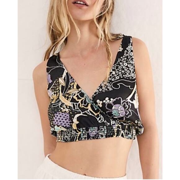 Free People INTIMATELY Women's Weekend In Montauk Floral Cropped Top XS Black - Picture 1 of 8